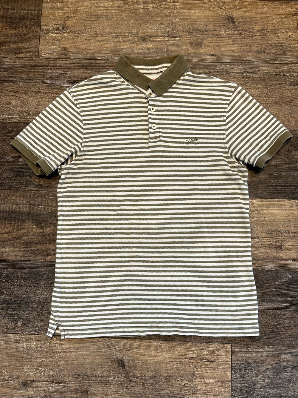 Vintage Striped Rugby Levi’s Polo Shirt Olive Green Cream Y2K Men’s M